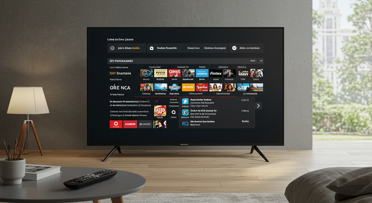 interfaz de lista de canales IPTV en una Smart TV moderna en España