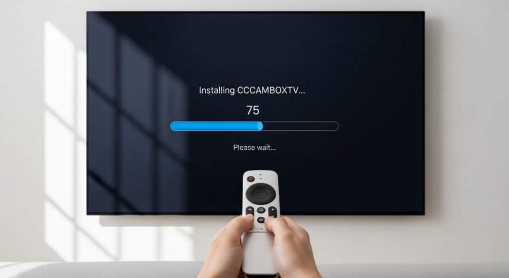 instalación de ccamboxtv en android tv mostrando proceso de configuración