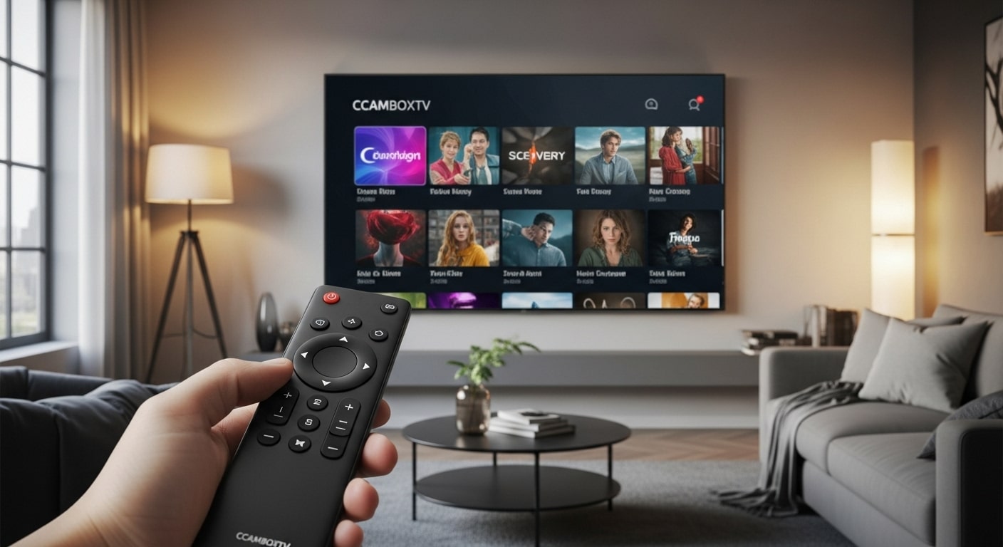 interfaz principal de ccamboxtv en smart tv moderna con usuario navegando